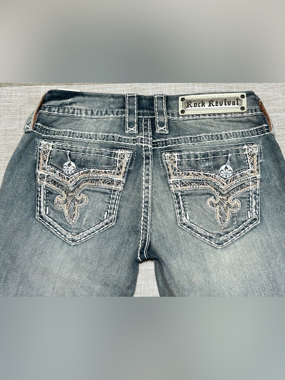 Rock Revival Women's Dark Blue Embroidered Ankle Jeans